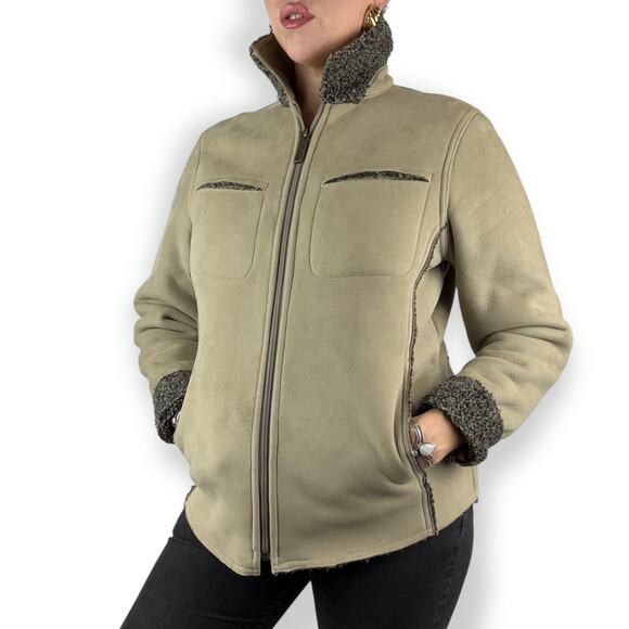 WOOLRICH khaki faux suede shearling winter coat - Picture 10 of 16